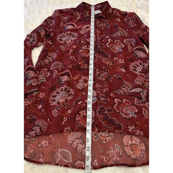 Women's LOFT Outlet Petite Sheer Collared Floral Blouse 100% Polyester Size SP - Picture 10 of 14